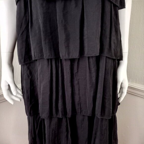 &merci Black Tiered Ruffle Maxi Dress Adjustable Spaghetti Strap - Picture 3 of 7